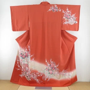Kimono da visita in seta motivo cesto di fiori arancione 63,4 pollici donna - Foto 1 di 21