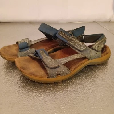 Sandalias Earth Origins Barkley para mujer talla 7 M cuero azul punta abierta gancho y bucle Foto 1 de 4