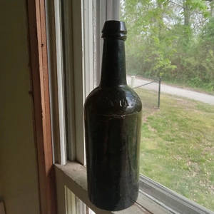 1830s PRIVY DUG PONTIL BLACKGLASS PATENT WHISKEY H.RICKETTS GLASS WORKS BRISTOL - Picture 1 of 12