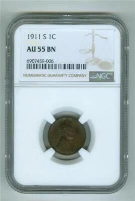 U.S. 1911-S LINCOLN WHEAT CENT NGC AU-55 BN - Image 1 of 2