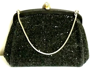 Cartera Negra Brillante con Correa de Cadena Noche Cóctel Formal De Colección En muy buena condición - Imagen 1 de 9