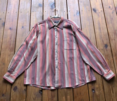 Villini Hombre XXL Naranja Marrón Rojo Tejido Rayas Manga Larga Camisa Abotonada Foto 1 de 4