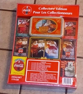 New FRENCH Coca Cola Playing Cards 6 Decks 2 Tins Collectors Set SANTA/BEAR - Picture 1 of 2