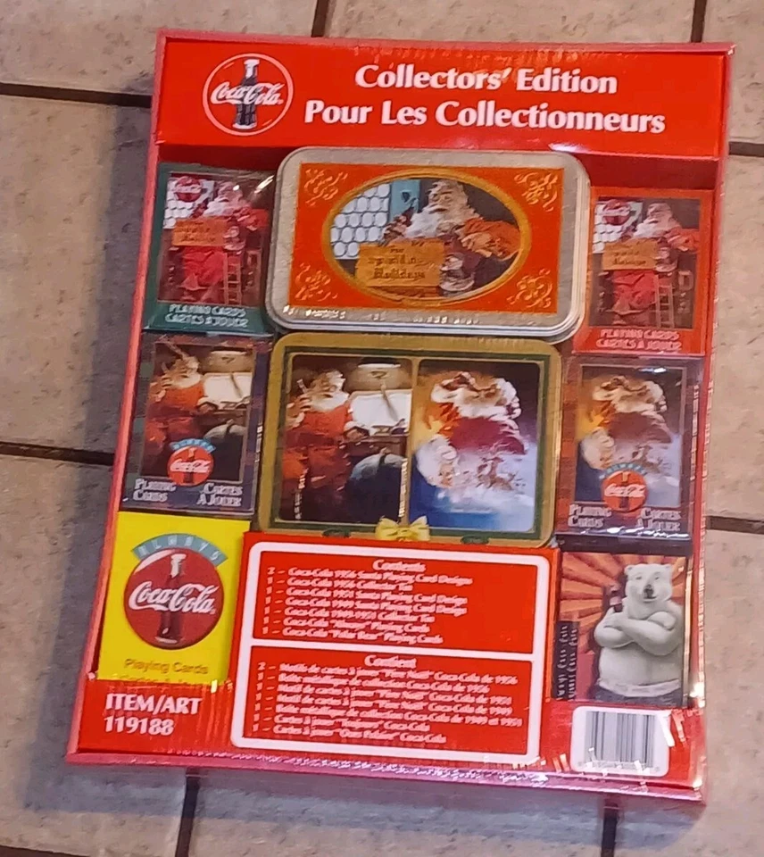 New FRENCH Coca Cola Playing Cards 6 Decks 2 Tins Collectors Set SANTA/BEAR - Image 1 of 2
