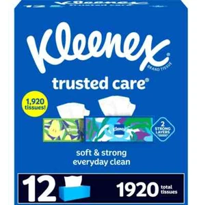 Kleenex Trusted Care 160 piece Box Facial Tissues - Pack of 12, FREE SHIPPING - Picture 1 of 5