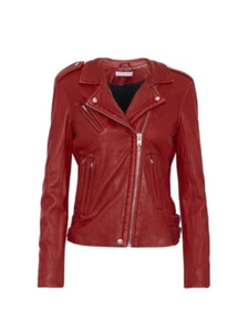 IRO WM09 HAN Leather Biker Jacket, Ruby Red, UK Size 8, EU Size 38, S - Picture 1 of 12