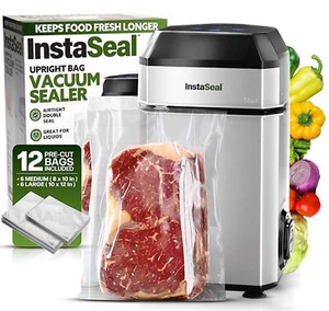 InstaSeal Vacuum Sealer for Food with 12 Bags Compact Upright Food Vacuum Sea... - Picture 1 of 6