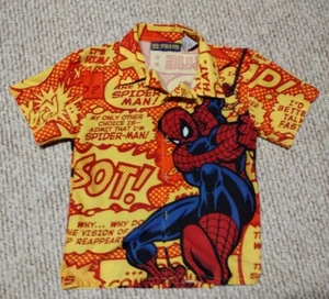 Vintage 90s 00s Spider-Man All Over Kids Button Shirt Cartoon TV Movie Marvel DC - Picture 1 of 5