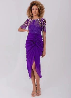 Vestido Virgos Lounge Denise Púrpura Adornado Boda Ocasión Fiesta Midi Reino Unido 8 Foto 1 de 2