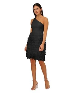 Adrianna by Adrianna Papell Women's Chiffon Feather Cocktail Dress Black Size 6 - Picture 1 of 4