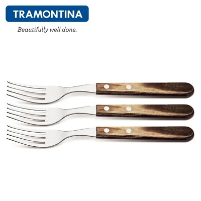 TRAMONTINA Jumbo Fork Set 3-6-12pcs.Kitchen Dining Fork Wooden Handle 21136090 - Image 1 of 4