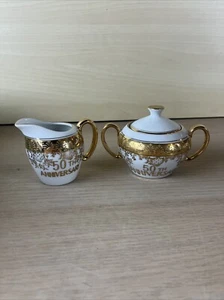 Norcrest gold 50th Anniversary Cream, Sugar Set - Picture 1 of 7