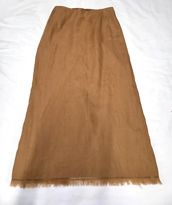 100% Linen Maxi Skirt Frayed Hem by Trousers ETC New York Womens 6 Ginger Brown - Image 1 of 4