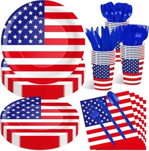 175 Pcs USA Flag Tableware Set - Serves 25, Patriotic American  - Picture 1 of 7