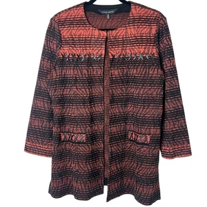 MING WANG Knit Cardigan Sweater Jacket Faux Leather Details Orange Black Medium - Picture 1 of 11