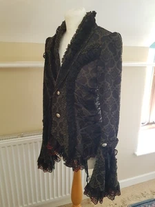 Medium Regency Gothic Brown Damask and Lace Ladies Jacket - Picture 1 of 7