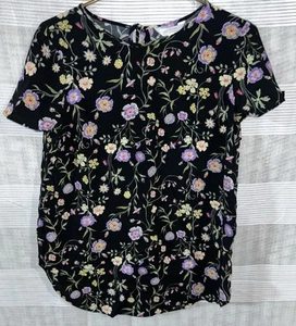 lauren conrad black floral print blouse women’s Medium 26x18 - Picture 1 of 4
