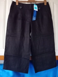 "M&S" SZ.14 SHORT.CHOCOLATE BROWN LINEN CROP TROUSERS. INS.LEG 21" NEW/TAGS - Picture 1 of 4