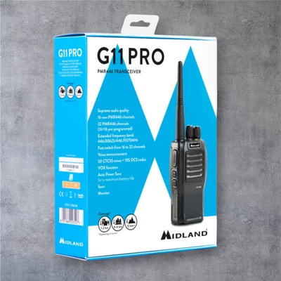 Midland G11 Pro PMR446 Walkie Talkie - 32 Channel, VOX, 1600mAh Battery, Profess - Image 1 of 4