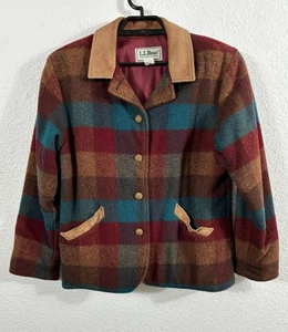 Vintage L.L.Bean Jacket Womens Medium Plaid Wool Blend Chore Made in USA 90s - Picture 1 of 14