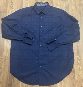 Robert Graham Shirt Mens 2XLT Navy Long Sleeve Button Front Paisley Trim Dress - Picture 1 of 11