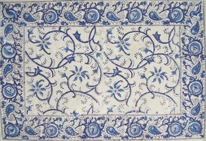 Mantel individual de mesa de algodón Rajasthan Vine 19" x 13" azul - Imagen 1 de 1