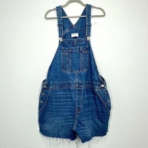 Old Navy Size XL Denim Shortalls Overall Shorts Medium Wash Summer Festival - Picture 1 of 8