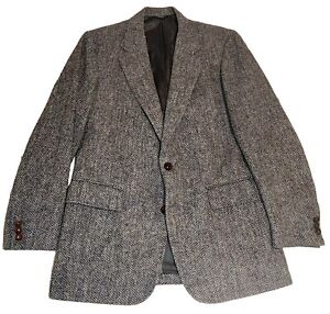 Vtg Harris Tweed Wool Blazer Sport Coat Mens 40-44 Grey Handwoven Scottish Wool