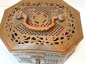 Vintage Massiv Messing Schmuck Schmuckschatulle 8" Waschtisch Dekor Aufbewahrung Organizer Verziert - Bild 1 von 12