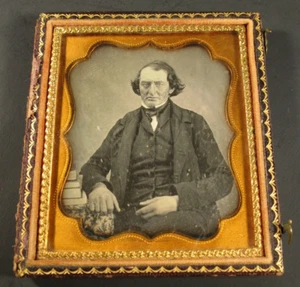 Very LAWYER ly Man w/ Books 1/6 th Plate CLEAN Daguerreotype - Picture 1 of 5