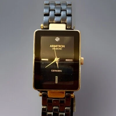 Armitron Ladies Watch Gold & Black Diamond Accent Black Dial New Battery - Mint - Image 1 of 4