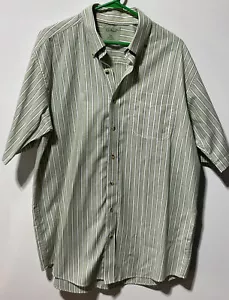 Mens LL Bean Shirt large tall Shirt Short sleeve green strips - Picture 1 of 3