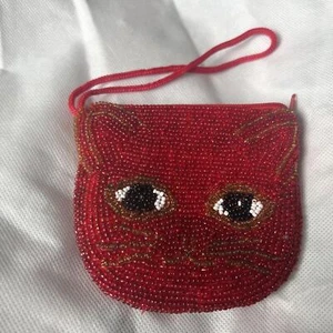 New Handmade Red Cat Design Beaded Bag - Picture 1 of 4
