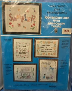 Vogart Crafts Sampler Stamped Belgian Linen Embroidery w/Thread #7063C NOS - Picture 1 of 4