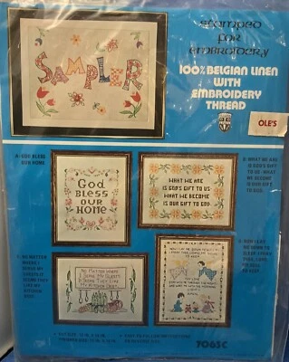 Vogart Crafts Sampler Stamped Belgian Linen Embroidery w/Thread #7063C NOS - Image 1 of 4