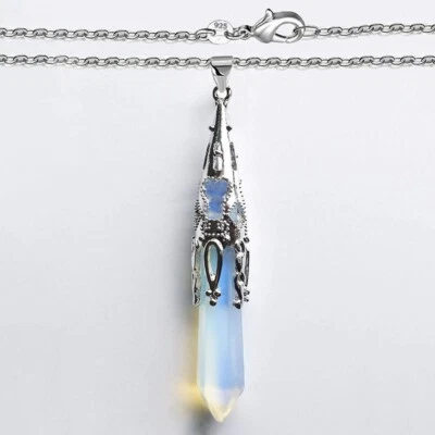 925 Sterling Silver Necklace With Opal Gemstone Pendulum Chakra Pendant D854 - Image 1 of 4