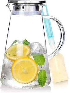 2.0 Liter 68 Ounces Glass Pitcher w/ Lid Iced Tea Pitcher Water Jug Hot Cold NEW - Picture 1 of 5
