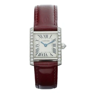 Cartier Tank Francaise 2403 18k White Gold Diamonds Leather Quartz Women's Watch - Picture 1 of 7