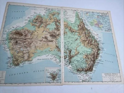1959: Map Of Australia Physical Inset Political Australasia Vintage Print#58/59 - Image 1 of 4