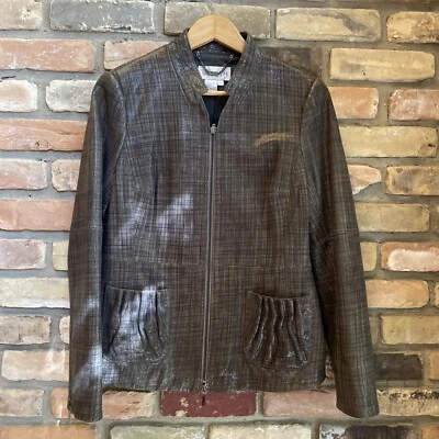 Chaqueta Worth Marrón Negro Texturizado Charol Usada en Excelente Condición 8 ¡Entallada y Fabulosa! Foto 1 de 4