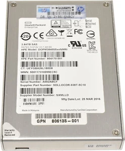 HP 3.84TB 2.5" 6Gbps SAS SFF SSD DOPM3840S5xnNMRI 804170-001 806135-001 - Afbeelding 1 van 5