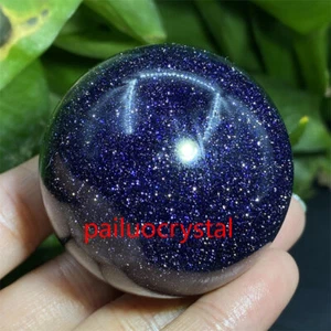 1pc blue Gold Sand Ball Quartz Crystal Sphere Reiki Healing Gem 35mm+ - Picture 1 of 12