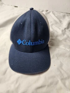 Columbia 1938 Baseball Cap Blue White Mens Sz S/M Stretch Mesh Logo - Picture 1 of 6
