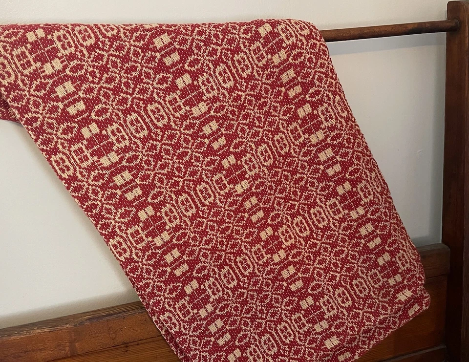 New Primitive WENTWORTH CRANBERRY RED TABLE SQUARE Woven Coverlet Tablecloth 52" - Image 1 of 1