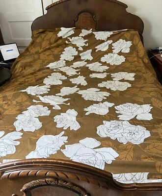 Vintage VERA Neumann Burlington Brown FULL Flat & Fitted Sheet- A Rose Is A Rose - Image 1 of 4