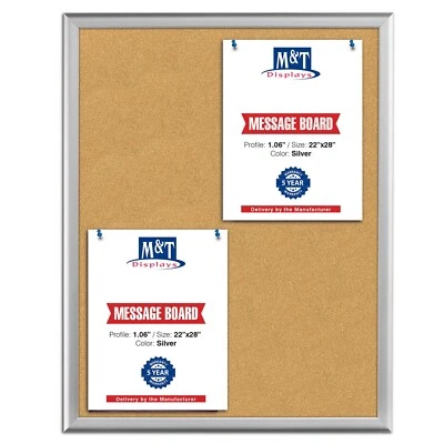 Cork Bulletin Board 22x28 Inches Silver 1.06" Aluminum Indoor Noticeboard - Image 1 of 4
