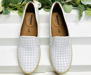 Women's Clarks Danelly Molly White Leather Loafer Espadrille Shoes Size 8M - Picture 1 of 6