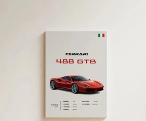 Ferrari 488 GTB Poster - Italian Supercar Wall Art - Modern Ferrari Print - Picture 1 of 4
