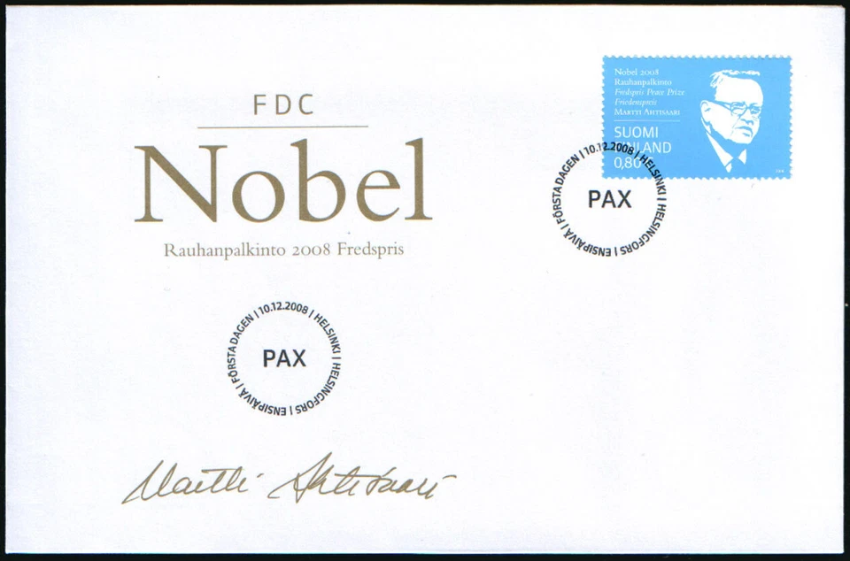Finland FDC 2008 Nobel Peace Prize, Ahtisaari, President, Mint - Image 1 of 1