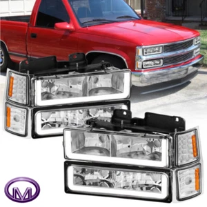 2X Chrome Headlights LED Strip&Bumper Light For 1994-98 Silverado C/K 1500 2500 - Picture 1 of 15